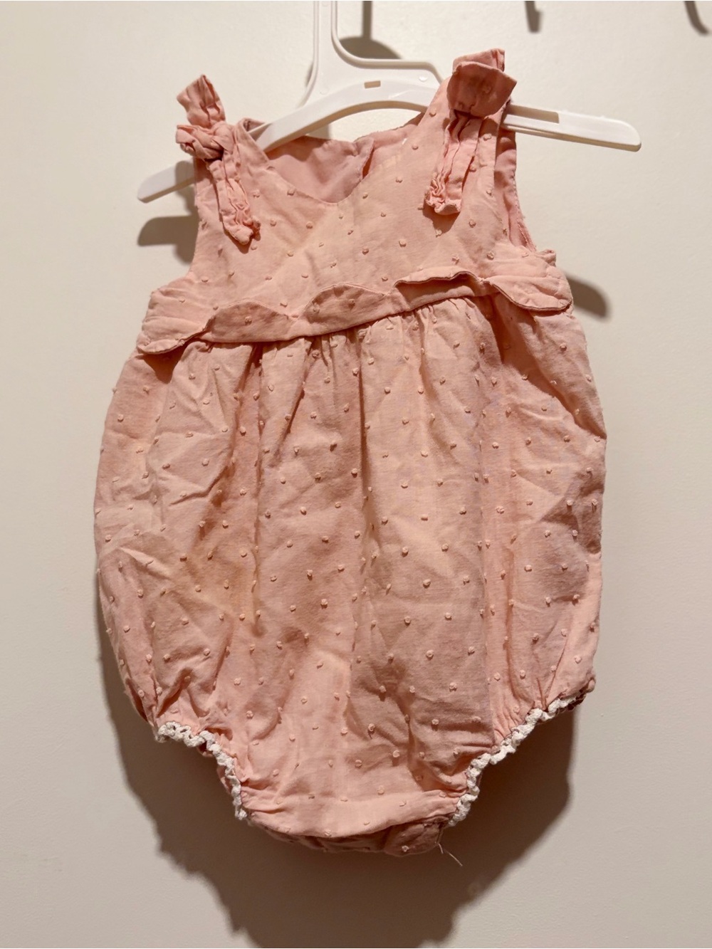 Pink Textured Baby Bubble Romper with Tie Straps